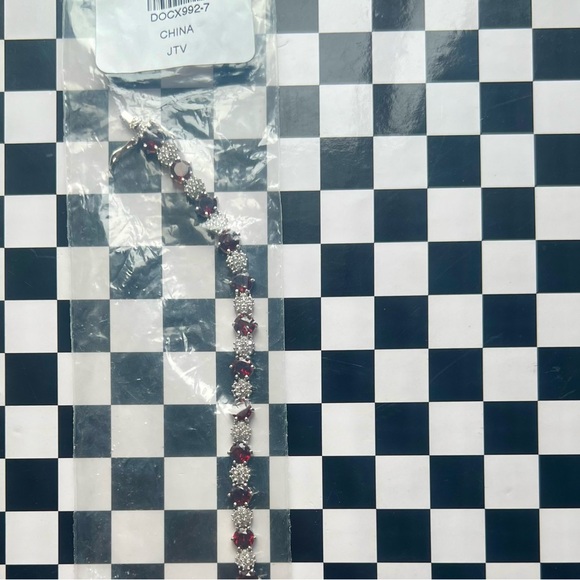 Red Garnet ♥️ Rhodium over Sterling Silver 🩶 Bracelet - Picture 10 of 15